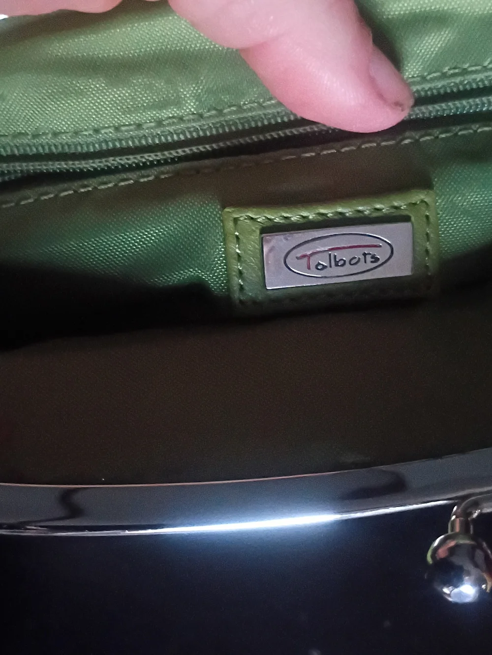 Talbots Olive Green Clutch with Metal Frame